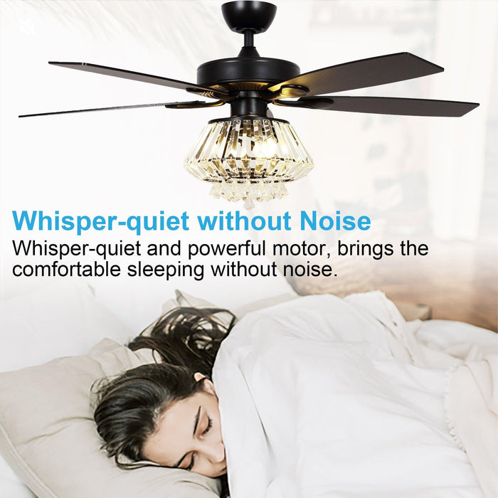 52" Kerala Modern Chrome Downrod Mount Reversible Crystal Ceiling Fan with Lighting and Remote Control - Sweatfully
