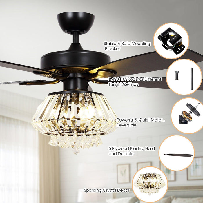 52" Kerala Modern Chrome Downrod Mount Reversible Crystal Ceiling Fan with Lighting and Remote Control - Sweatfully