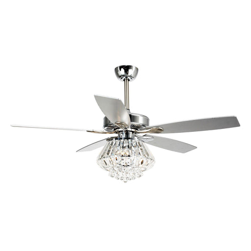 52" Kerala Modern Chrome Downrod Mount Reversible Crystal Ceiling Fan with Lighting and Remote Control - Sweatfully