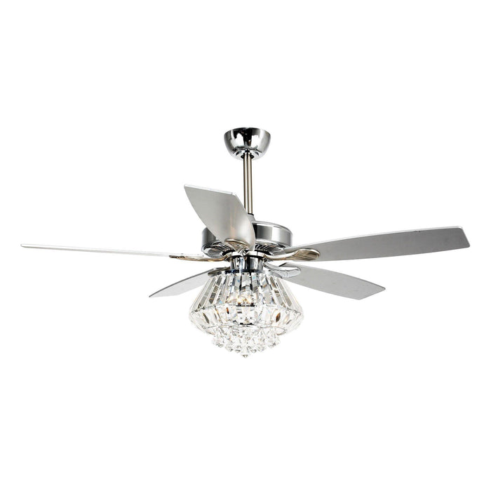 52" Kerala Modern Chrome Downrod Mount Reversible Crystal Ceiling Fan with Lighting and Remote Control - Sweatfully