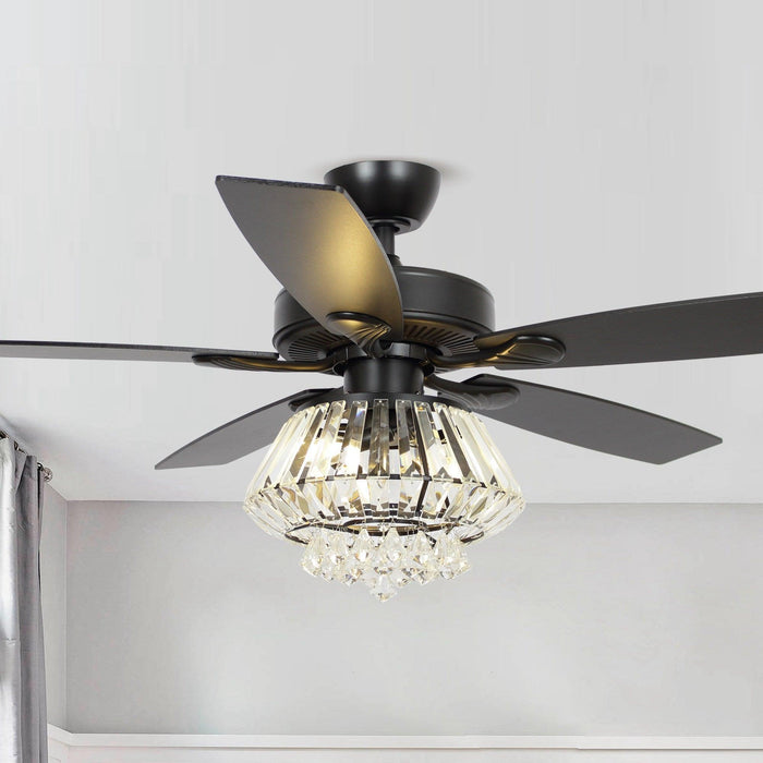 52" Kerala Modern Chrome Downrod Mount Reversible Crystal Ceiling Fan with Lighting and Remote Control - Sweatfully
