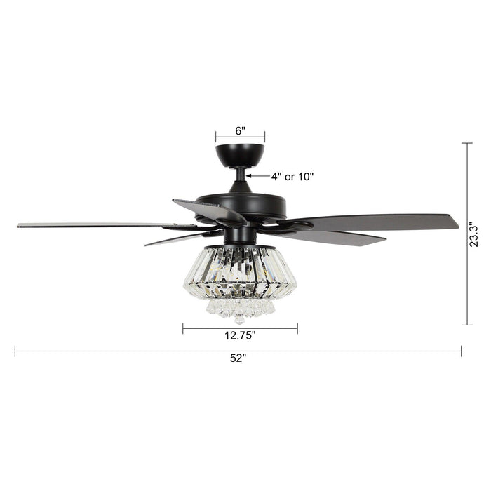 52" Kerala Modern Chrome Downrod Mount Reversible Crystal Ceiling Fan with Lighting and Remote Control - Sweatfully