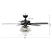 52" Kerala Modern Chrome Downrod Mount Reversible Crystal Ceiling Fan with Lighting and Remote Control - Sweatfully