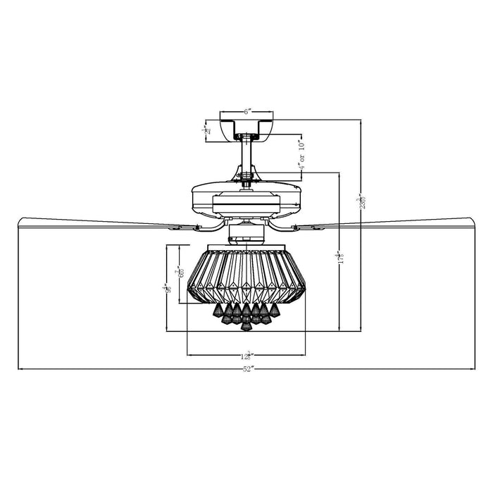 52" Kerala Modern Chrome Downrod Mount Reversible Crystal Ceiling Fan with Lighting and Remote Control - Sweatfully