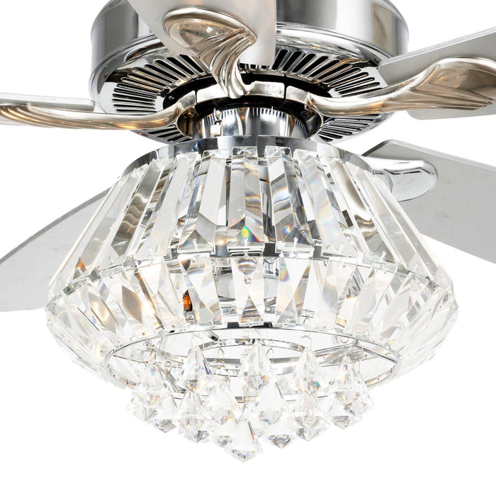 52" Kerala Modern Chrome Downrod Mount Reversible Crystal Ceiling Fan with Lighting and Remote Control - Sweatfully