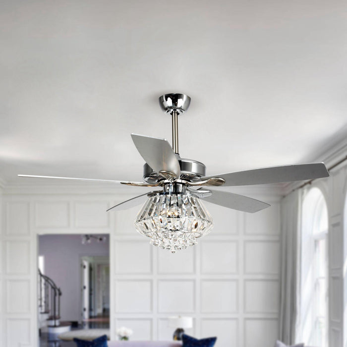 52" Kerala Modern Chrome Downrod Mount Reversible Crystal Ceiling Fan with Lighting and Remote Control - Sweatfully
