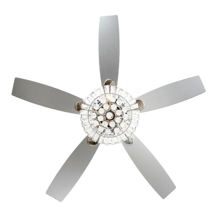 52" Kerala Modern Chrome Downrod Mount Reversible Crystal Ceiling Fan with Lighting and Remote Control - Sweatfully