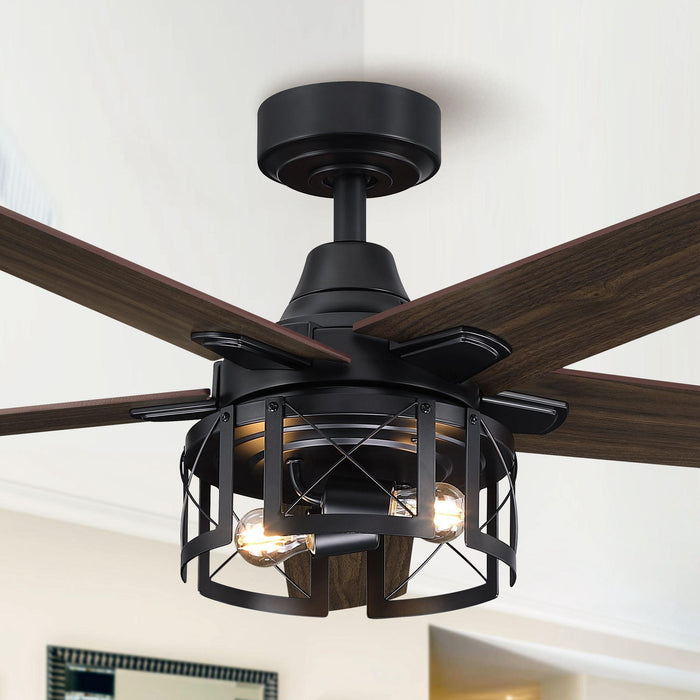 52" Kolkata Industrial Downrod Mount Reversible Ceiling Fan with Lighting and Remote Control - Sweatfully