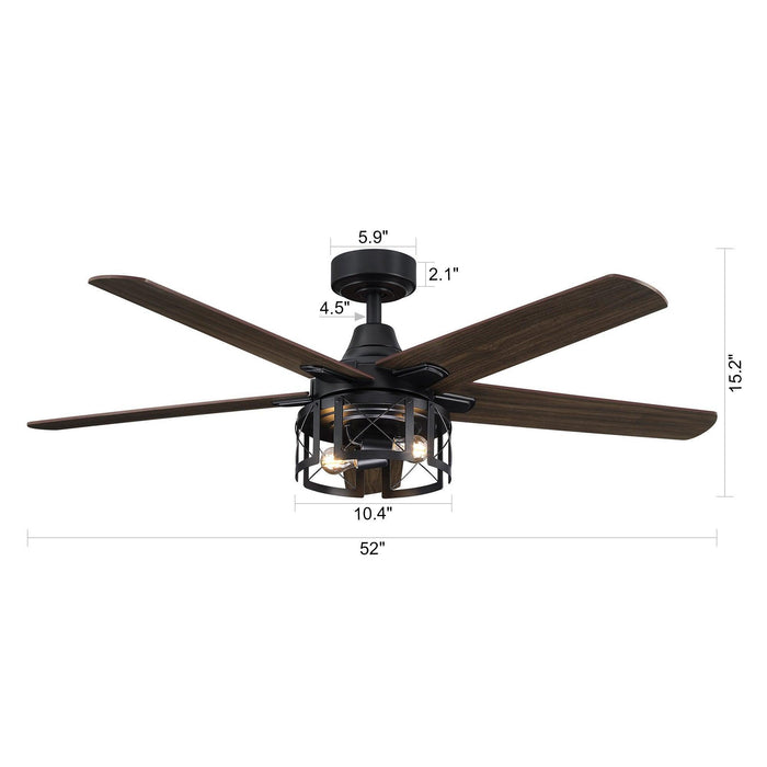 52" Kolkata Industrial Downrod Mount Reversible Ceiling Fan with Lighting and Remote Control - Sweatfully