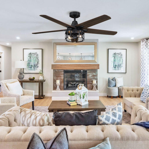 52" Kolkata Industrial Downrod Mount Reversible Ceiling Fan with Lighting and Remote Control - Sweatfully