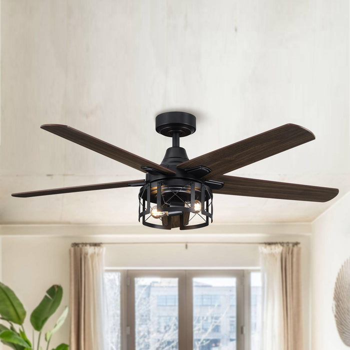 52" Kolkata Industrial Downrod Mount Reversible Ceiling Fan with Lighting and Remote Control - Sweatfully