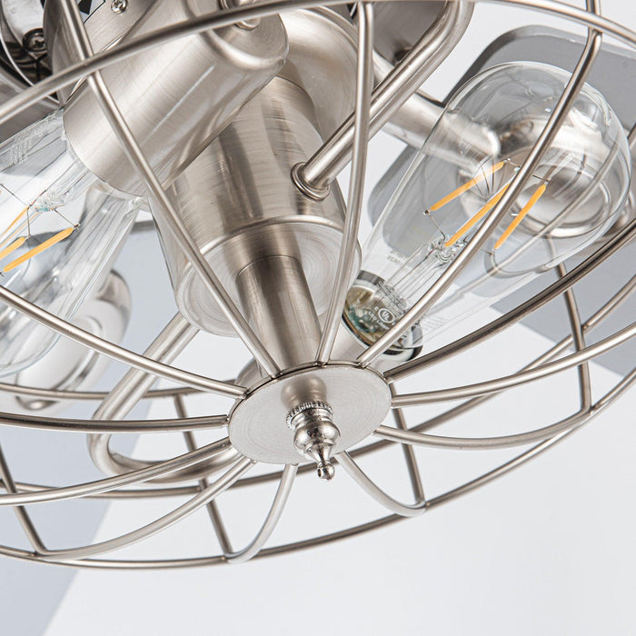 52" Kyla Industrial Brushed Nickel Reversible Caged Ceiling Fan with Lighting - Sweatfully