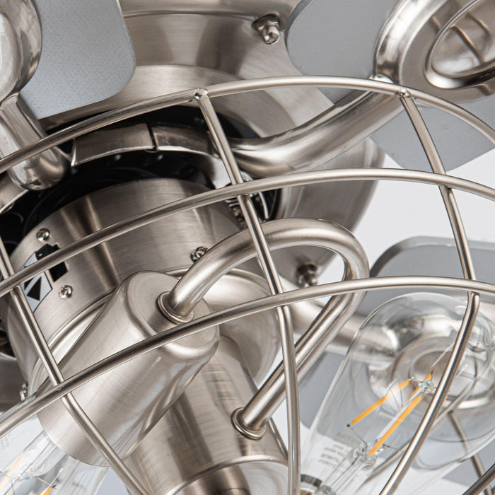 52" Kyla Industrial Brushed Nickel Reversible Caged Ceiling Fan with Lighting - Sweatfully