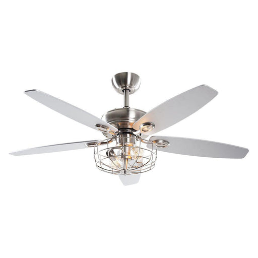 52" Kyla Industrial Brushed Nickel Reversible Caged Ceiling Fan with Lighting - Sweatfully