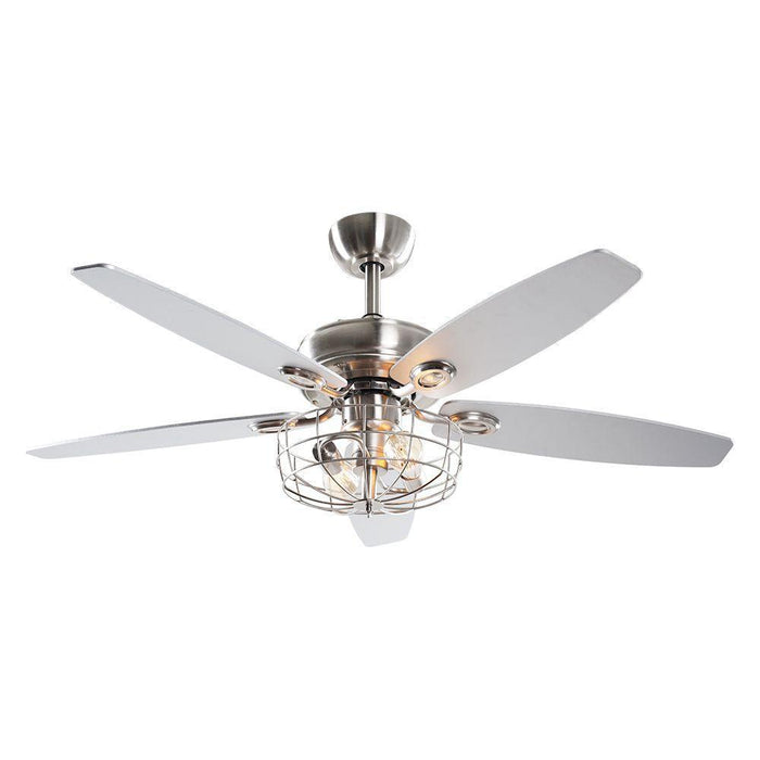52" Kyla Industrial Brushed Nickel Reversible Caged Ceiling Fan with Lighting - Sweatfully