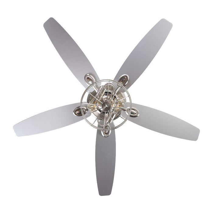 52" Kyla Industrial Brushed Nickel Reversible Caged Ceiling Fan with Lighting - Sweatfully