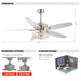 52" Kyla Industrial Brushed Nickel Reversible Caged Ceiling Fan with Lighting - Sweatfully