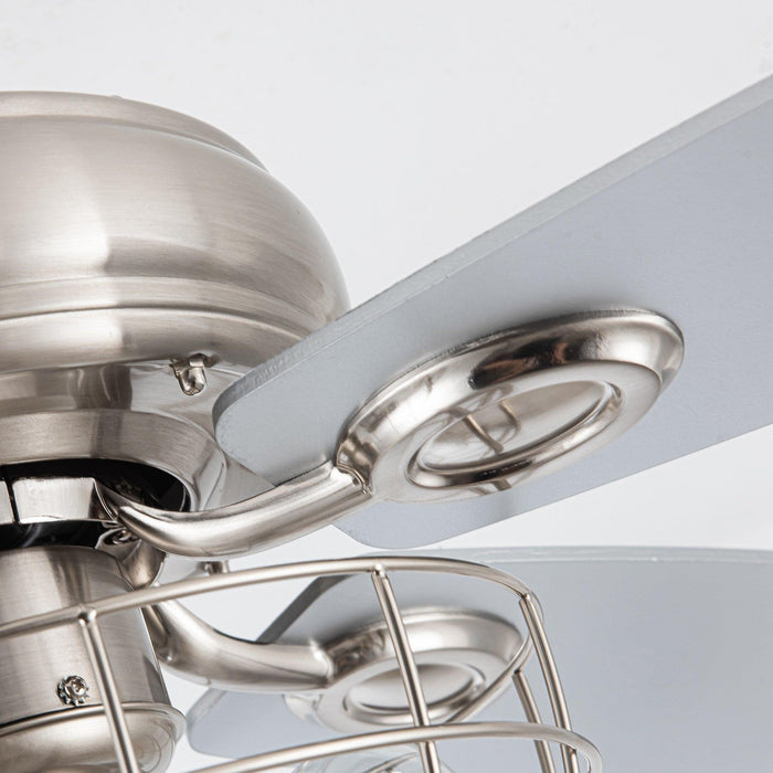 52" Kyla Industrial Brushed Nickel Reversible Caged Ceiling Fan with Lighting - Sweatfully