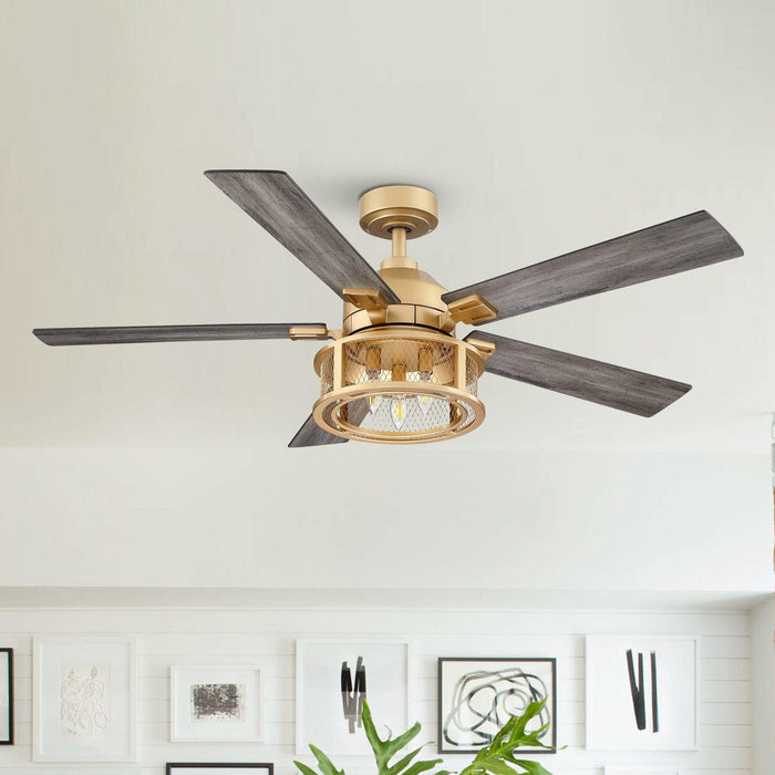52" Lucknow Industrial Black Reversible Ceiling Fan with Lighting and Remote Control - Sweatfully