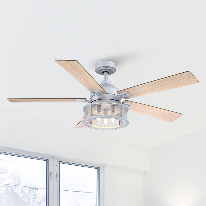 52" Lucknow Industrial Black Reversible Ceiling Fan with Lighting and Remote Control - Sweatfully