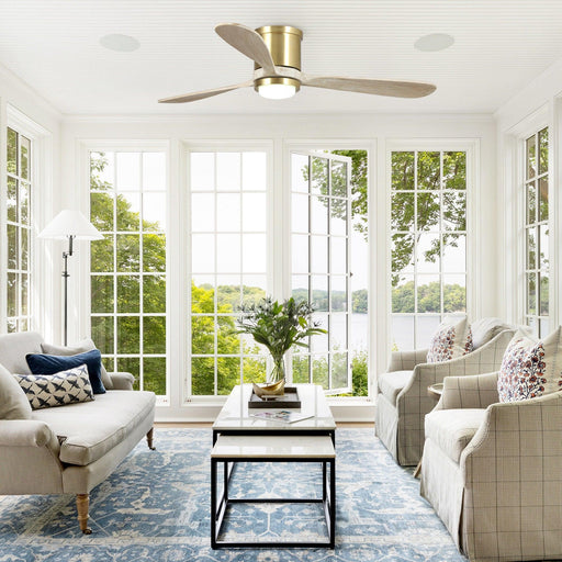 52" Mayna Modern Flush Mount Reversible Ceiling Fan with LED Lighting and Remote Control - Sweatfully