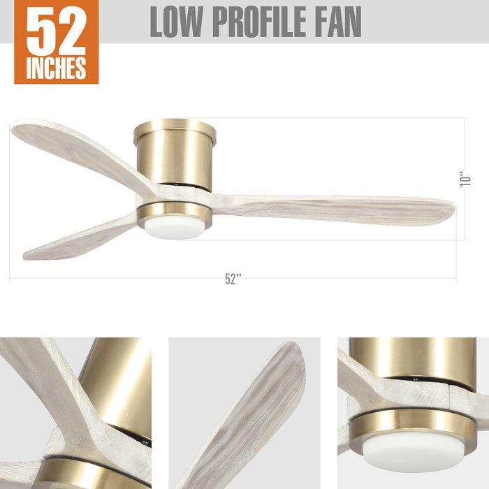52" Mayna Modern Flush Mount Reversible Ceiling Fan with LED Lighting and Remote Control - Sweatfully