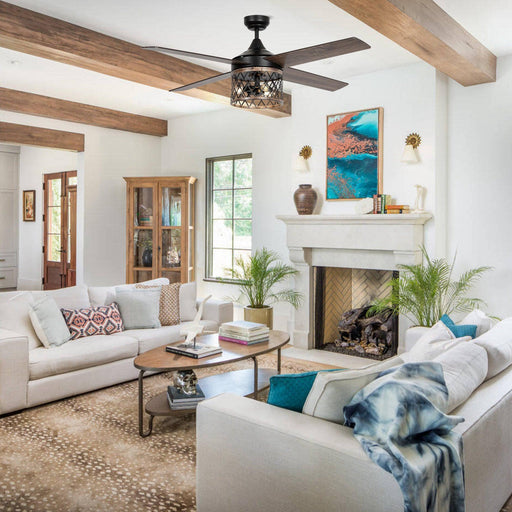 52" Mirelle Farmhouse Downrod Mount Reversible Ceiling Fan with Lighting and Remote Control - Sweatfully
