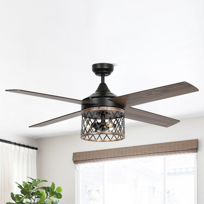52" Mirelle Farmhouse Downrod Mount Reversible Ceiling Fan with Lighting and Remote Control - Sweatfully