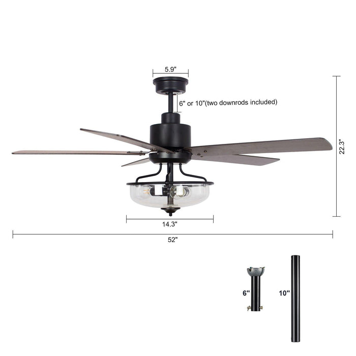 52" Mumbai Industrial Downrod Mount Reversible Ceiling Fan with Lighting and Remote Control - Sweatfully