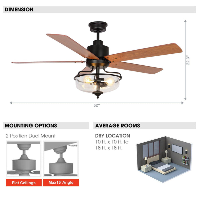 52" Mumbai Industrial Downrod Mount Reversible Ceiling Fan with Lighting and Remote Control - Sweatfully