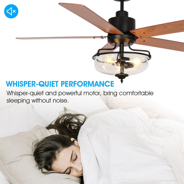 52" Mumbai Industrial Downrod Mount Reversible Ceiling Fan with Lighting and Remote Control - Sweatfully