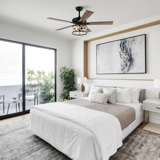 52" New Delhi Industrial Downrod Mount Reversible Ceiling Fan with Lighting and Remote Control - Sweatfully