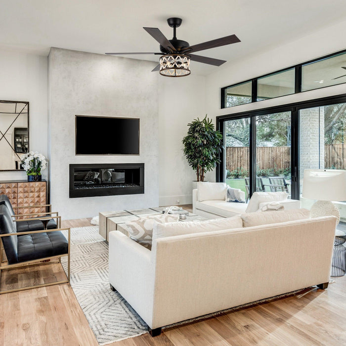 52" New Delhi Industrial Downrod Mount Reversible Ceiling Fan with Lighting and Remote Control - Sweatfully