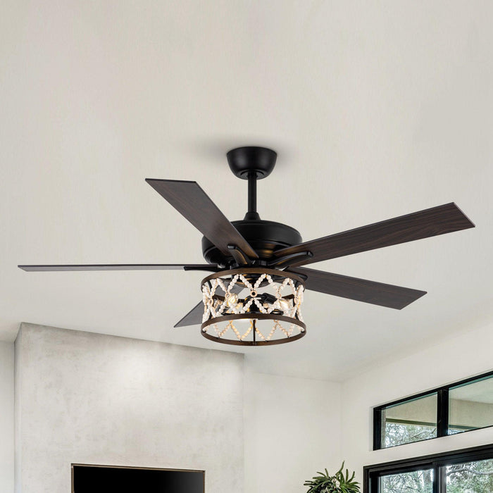 52" New Delhi Industrial Downrod Mount Reversible Ceiling Fan with Lighting and Remote Control - Sweatfully