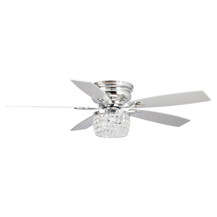 52" Panipat Modern Chrome Flush Mount Reversible Crystal Ceiling Fan with Lighting and Remote Control - Sweatfully