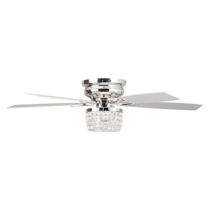 52" Panipat Modern Chrome Flush Mount Reversible Crystal Ceiling Fan with Lighting and Remote Control - Sweatfully