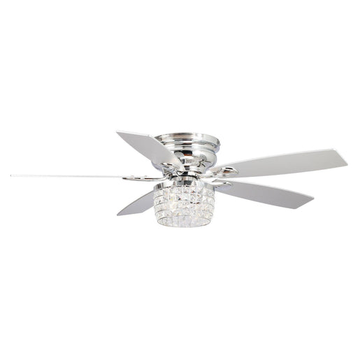 52" Panipat Modern Chrome Flush Mount Reversible Crystal Ceiling Fan with Lighting and Remote Control - Sweatfully