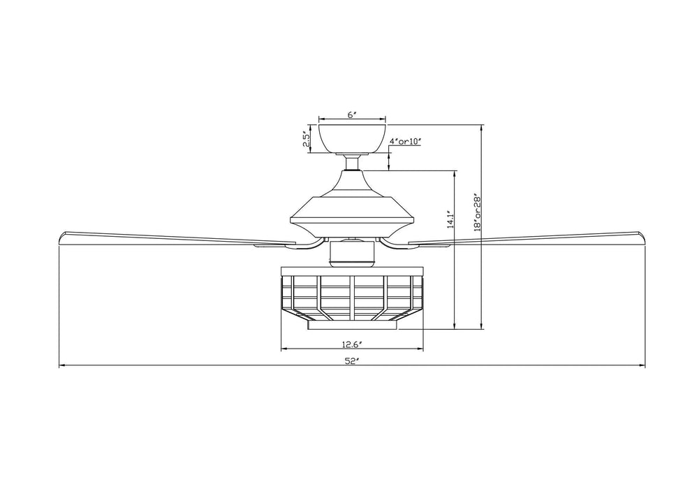 52" Paquette Industrial Downrod Mount Reversible Ceiling Fan with Lighting and Remote Control - Sweatfully