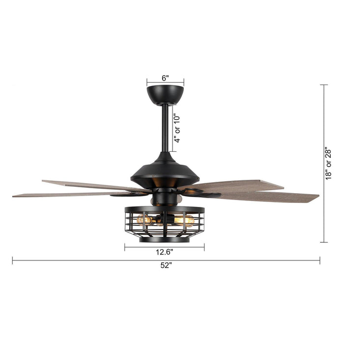 52" Paquette Industrial Downrod Mount Reversible Ceiling Fan with Lighting and Remote Control - Sweatfully