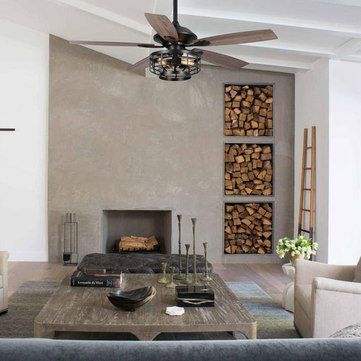 52" Paquette Industrial Downrod Mount Reversible Ceiling Fan with Lighting and Remote Control - Sweatfully
