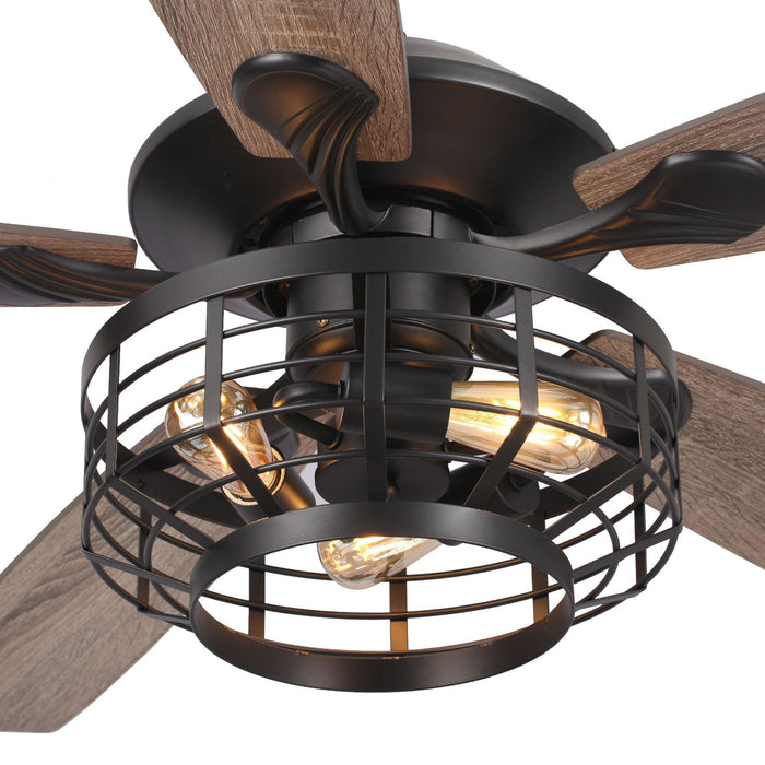 52" Paquette Industrial Downrod Mount Reversible Ceiling Fan with Lighting and Remote Control - Sweatfully