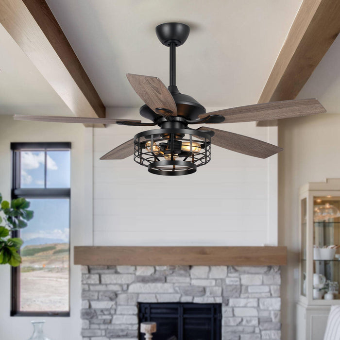 52" Paquette Industrial Downrod Mount Reversible Ceiling Fan with Lighting and Remote Control - Sweatfully
