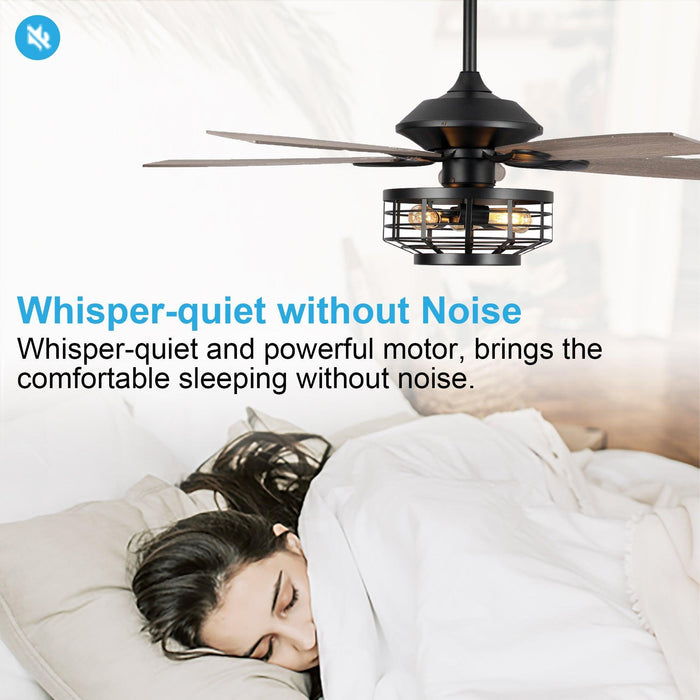 52" Paquette Industrial Downrod Mount Reversible Ceiling Fan with Lighting and Remote Control - Sweatfully