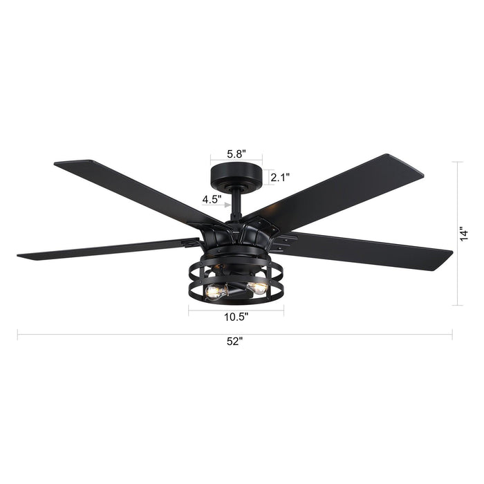52" Prayag Industrial Downrod Mount Reversible Ceiling Fan with Lighting and Remote Control - Sweatfully