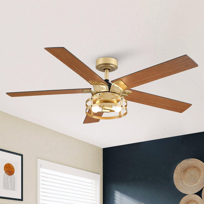 52" Prayag Industrial Downrod Mount Reversible Ceiling Fan with Lighting and Remote Control - Sweatfully