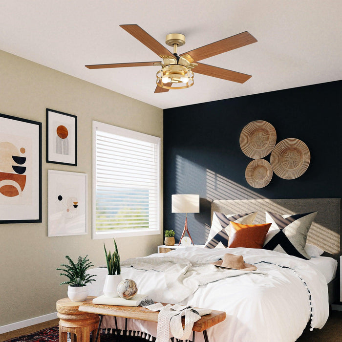 52" Prayag Industrial Downrod Mount Reversible Ceiling Fan with Lighting and Remote Control - Sweatfully