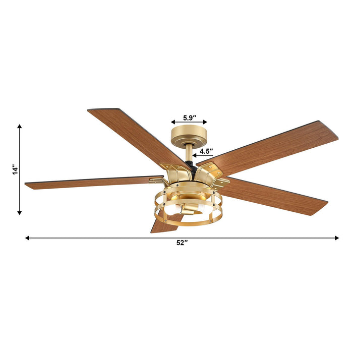 52" Prayag Industrial Downrod Mount Reversible Ceiling Fan with Lighting and Remote Control - Sweatfully