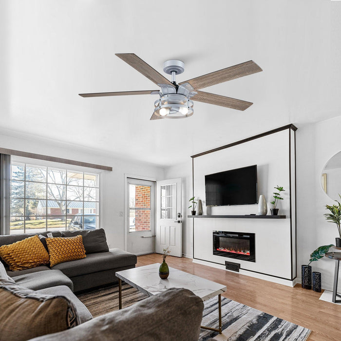 52" Prayag Industrial Downrod Mount Reversible Ceiling Fan with Lighting and Remote Control - Sweatfully