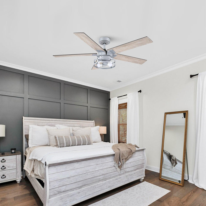 52" Prayag Industrial Downrod Mount Reversible Ceiling Fan with Lighting and Remote Control - Sweatfully