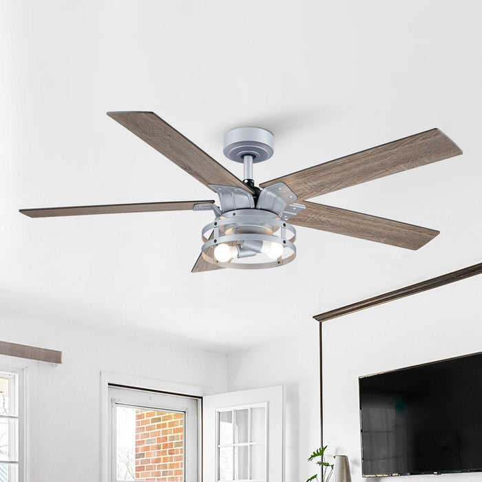 52" Prayag Industrial Downrod Mount Reversible Ceiling Fan with Lighting and Remote Control - Sweatfully